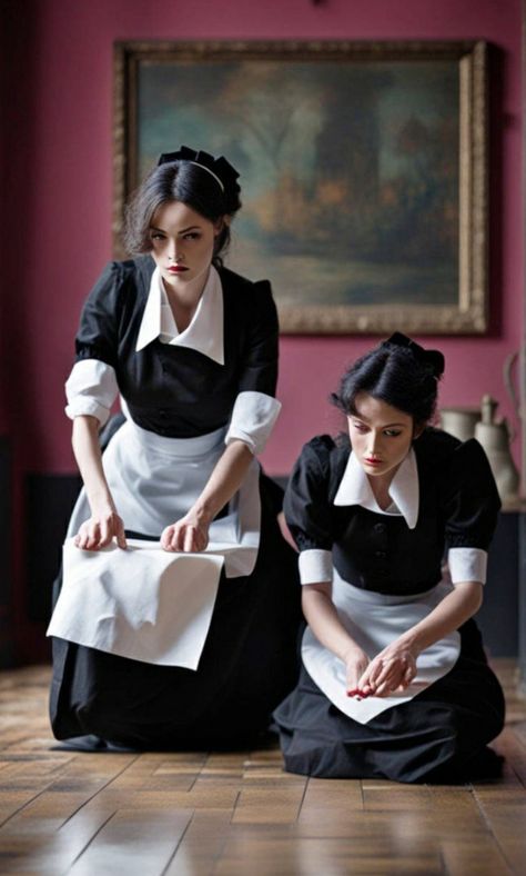 Vintage Maid Uniform, Servent Outfit, Royal Maid Outfit, Maid Uniform Housekeeping, Maid Outfit Aesthetic, Maid Reference, Victorian Maid Uniform, Servant Outfit, Maid Aesthetic