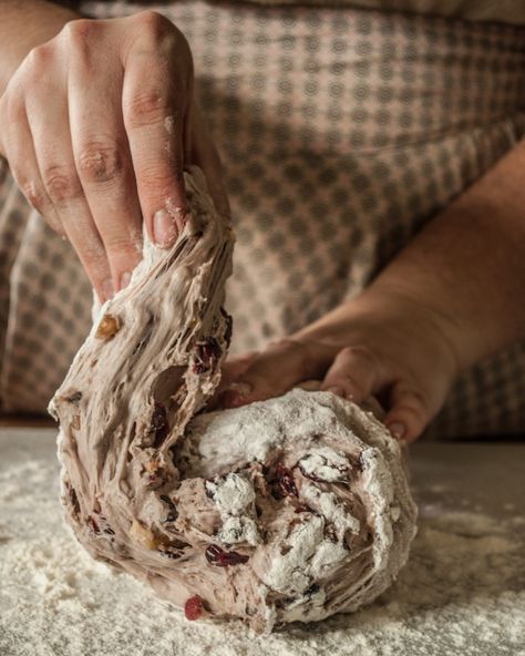 Rustic Walnut and Cranberry Bread - Cottage Chronicles Rustic Baking Recipes, Cranberry Walnut Sourdough Bread, Cranberry Walnut Artisan Bread, Bread Making Aesthetic, Baking Bread Aesthetic, Fancy Bread Recipes, Bread Photoshoot, Cranberry Walnut Bread Recipe, Rustic Bread Recipe