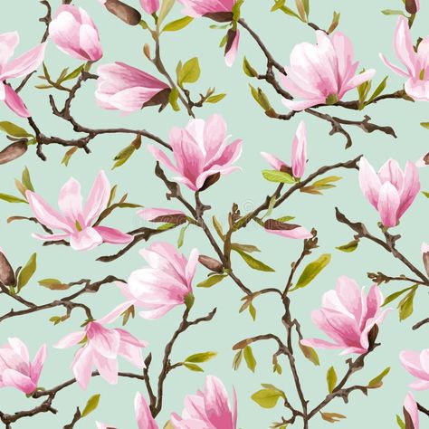 Seamless Floral Pattern. Magnolia Flowers and Leaves Background Stock Vector - Illustration of beauty, graphic: 71466973 Flower Vector Illustration, Magnolia Pattern, Leave Pattern, Rangoli Art, Leaves Background, Leaf Print Pattern, Flower Vector, Seamless Floral Pattern, Magnolia Flowers