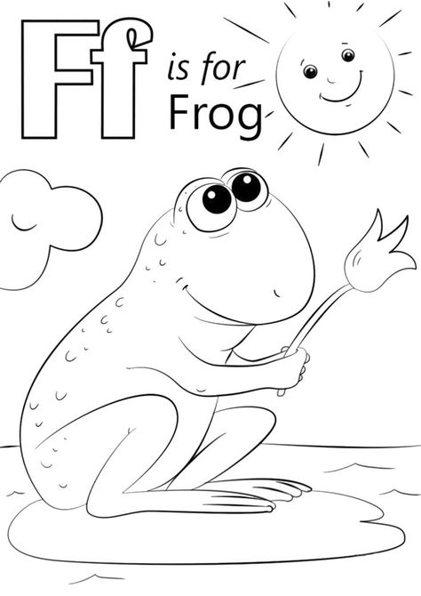 F Is For Frog, Frog Printable, Frog Coloring, Letter A Coloring Pages, Coloring Letters, The Letter F, Frog Coloring Pages, Fish Coloring Page, Abc Coloring Pages