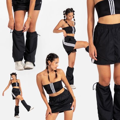 Thrift Flip Sweatpants, Adidas Upcycle, Upcycled Sportswear, Skirt And Leg Warmers, Reworked Pants, 80s Activewear, Reworked Adidas, Reworked Skirt, Adidas Streetwear