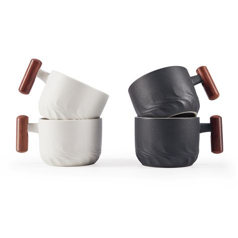 PRICES MAY VARY. Espresso mugs are unique gifts for any coffee lover; These ceramic espresso cups with wood handles are made of earthenware clay and glazed with a glossy finish inside With their simple design, these double espresso cups offer endless styling options; Slender lines give each a minimal look while wooden handle provides texture; Use it to serve tea or coffee The space between wood handle and porcelain coffee cup is just right to fit your fingers; Wooden handle is smooth and easy to Ceramic Espresso Cups, Pottery Shapes, Coffee Cups Unique, Espresso Mugs, Small Tea Cups, Small Coffee Cups, Ceramics Inspiration, Shot Cups, Double Espresso