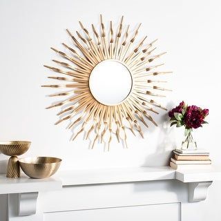 Gold Sunburst Mirror, Kitchen Porch, Mirror Gallery, Mirror Gallery Wall, Modern Coastal Decor, Fake Plants Decor, Gold Sunburst, Contemporary Mirror, Sunburst Mirror