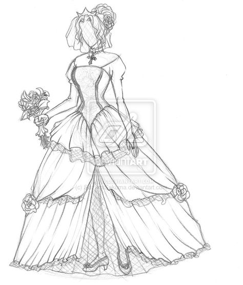 Victorian Dress Drawing, 1800 Dress, Anime Wedding Dress, 1800s Dresses, Wedding Dress Drawings, Anime Dresses, Gown Drawing, Wedding Dress Sketches, Anime Wedding