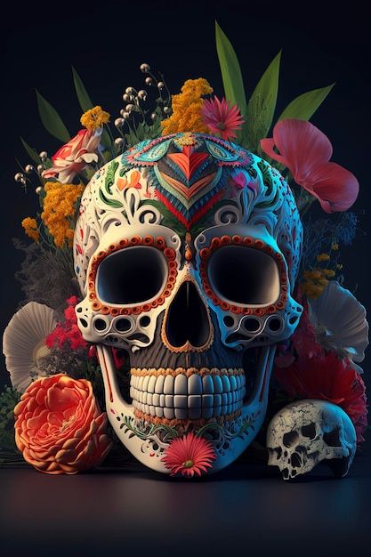 Foto calavera de azúcar adornada con flo... | Premium Photo #Freepik #photo #calaveras-mexicanas #calavera-mexico #dia-de-muertos #calavera-azucar Mexican Tattoo, Sugar Skull Artwork, Skeleton Face, Mexican Culture Art, Mexican Skull, Sugar Skull Tattoos, Day Of The Dead Skull, Mexican Skulls, Bone Art