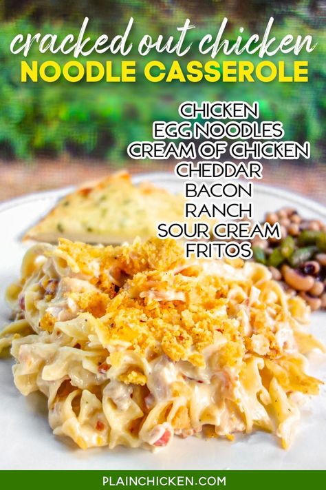 Eggs Noodles And Chicken, Shredded Chicken Egg Noodles, Chicken Egg Noodles Casserole, Egg Noodle Cream Of Chicken, Egg Noodles And Cream Of Chicken, Cracked Out Chicken Noodle Casserole, Chicken Bacon Noodles, Chicken And Egg Noodle Recipes, Chicken And Spaghetti Noodles