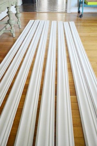 crown molding from Lowe's laid out on floor acclimated to house climate Install Crown Molding, Diy Crown Molding, Young House, Diy Crown, Young House Love, Diy Home Repair, Home Repairs, Decor Minimalist, Crown Molding