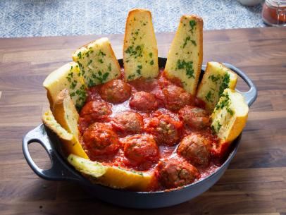 Roasted Meatballs with Garlic Bread Recipe | Rachael Ray | Food Network Rachel Ray Recipes, Rachael Ray Recipes, Garlic Bread Recipe, Rachel Ray, Rachael Ray, 30 Minute Meals, Top Recipes, Meatball Recipes, Garlic Bread