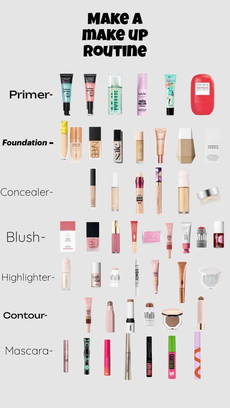 Preppy Makeup Routine, Makeup Routine Guide, Makeup Beauty Room, Preppy Makeup, Makeup Charts, Glow Primer, Sephora Skin Care, Beauty Routine Tips, School Makeup