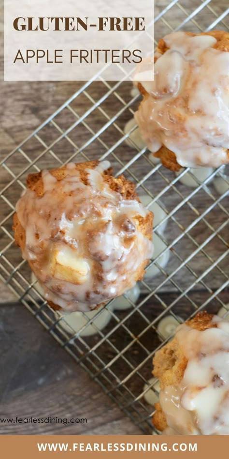 Apple Fritters Gluten Free, Gluten Free Apple Fritters, Sweet Fritters, Gluten Free Apple Recipes, Baked Apple Fritters, Gluten Free Apple, Gluten Free Donuts, Gluten Free Sweet, Gluten Free Desserts Recipes