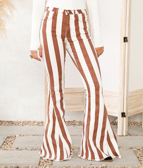 Saints & Hearts High Rise Extreme Flare Jean - Women's Jeans in Cream Rust | Buckle Striped Bell Bottoms, Round Of Applause, Flare Denim Jeans, Flare Leg Pants, Flare Leg Jeans, Denim Flares, Vertical Stripes, Dress Size Chart, Favorite Jeans