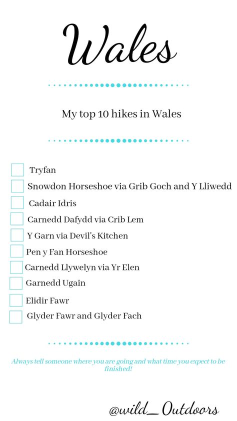 A handy checklist of my favourite hikes in Wales Hiking Checklist, My Favourite, Wales, Top 10, Hiking, 10 Things, Quick Saves