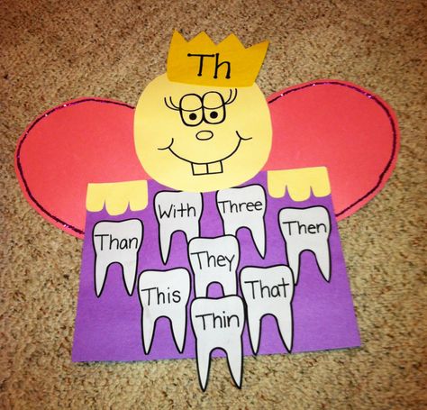 Practicing Th words: Tooth Fairy Craft Digraph Th Craft, Th Digraph Craft, Digraph Craft, Tooth Fairy Craft, Digraph Th, Th Digraph, Phonics Crafts, Th Words, Digraphs Activities