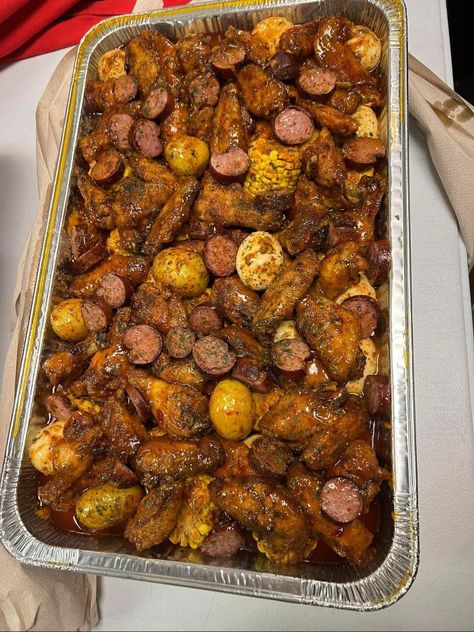 Wing Boil, Sausage Boil, Boil Egg, Seafood Boil Sauce, Amazing Food Platters, Boiled Food, A Wing, Food Babe, Seafood Boil