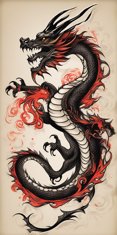 This image showcases a vibrant, stencil-style dragon tattoo design. The majestic creature is illustrated in striking color combinations and intricate details over a blank canvas, radiating a strong and fierce aura. Dragon On Fire Tattoo, Dragon Tattoo With Color, Dragon Spitting Fire Tattoo, Fire Dragon Tattoo, Lil Tattoos, Dragon Tattoo Stencil, Dragon Tattoo Drawing, Compass Tattoos, Dragon Flame