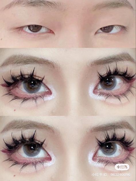 Ea Baiting, Gyaru Eye Makeup, Gyaru Makeup Tutorial, Doll Eyeliner, Lila Party, Anime Eye Makeup, Gyaru Makeup, Anime Makeup, Cute Eye Makeup