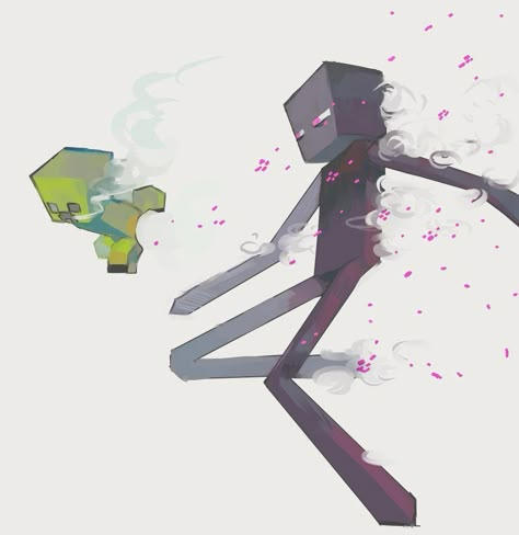 Minecraft Enderman X Creeper, Minecraft Fan Art Enderman, Minecraft Enderman Art, Creeper X Enderman, Minecraft Enderman Fanart, Minecraft Creeper Art, Enderman Fanart, Drawings On Canvas, Minecraft Enderman