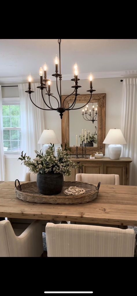 Off Kitchen Dining Room, Dining Room Set Up Ideas, Grandma Core Dining Room, Black Furniture Dining Room, Dining Room With No Windows, European Farmhouse Dining Room, Magnolia Dining Room, Dining Room Table Ideas, Moody Dining Room