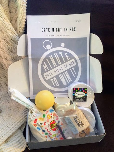 Minute to Win It Date Night In Box Review Date Night Ideas Truck Box Date Night, Date Night Box Ideas Diy, Date Basket Ideas, Date In A Box Ideas, Date Night Gift, Date Night Basket Ideas Couple, Date Night Box Ideas, Date Night In A Box Ideas Diy, Diy Date Night Box Ideas