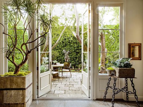 French Doors out onto the patio Concrete Backyard, Outside Room, Casa Vintage, Patio Interior, Open Door, French Cottage, French Doors Interior, Kitchen Doors, Garden Doors