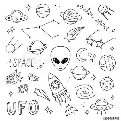 Spaceship Simple, Aesthetic Planets, Outer Space Drawing, Sketches Aesthetic, Tato Flash, Space Doodles, Planet Drawing, Aesthetic Drawings, Space Vector