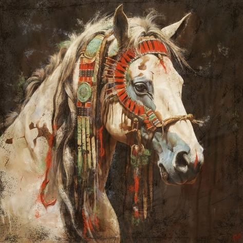 size: 12x12in Art Print: War Horse No. 2 by Marta Wiley : Southwestern Paintings, Nice Tattoos, Indian Horses, Native American Artwork, Horseshoe Crafts, Native Design, Ethnic Art, Crafts Projects, Metal Art Prints