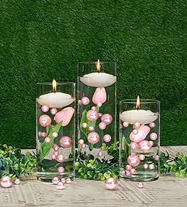 Floating Blush Light Pink Pearls - No Hole Jumbo/Assorted Sizes Vase Decorations + Includes Transparent Water Gels for Floating The Pearls Single Bowl Table Centerpieces Wedding With Water Beads Floating Flowers, Aka Party Decorations, Pink And Green Centerpieces, Water Pearls Centerpiece, Aka Party, Aka Founders, Thanksgiving Table Centerpieces, Vase Decorations, Floating Lights