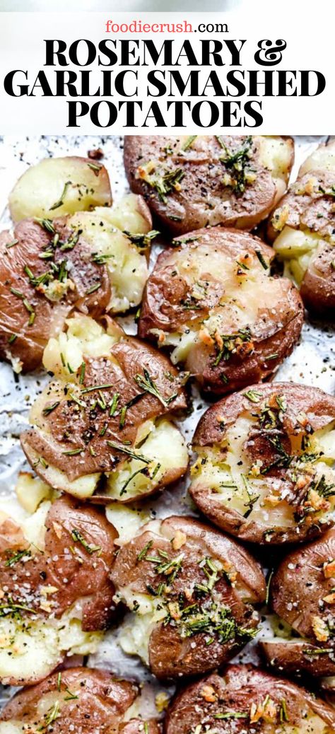 Garlic Butter Smashed Potatoes, Easy Smashed Potatoes, Rosemary Garlic Butter, Baked Potatoes In The Oven, Smashed Potatoes Baked, Baked Red Potatoes, Roasted Smashed Potatoes, Garlic Smashed Potatoes, Mashed Red Potatoes