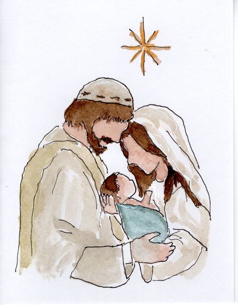 Jesus Art Christmas, Nativity Bible Journaling, Keep Christ In Christmas Poster Ideas, Nativity Doodle, Baby Jesus Drawing, Christian Christmas Watercolor, Watercolour Nativity, Christmas Cards Jesus, Nativity Scene Drawing