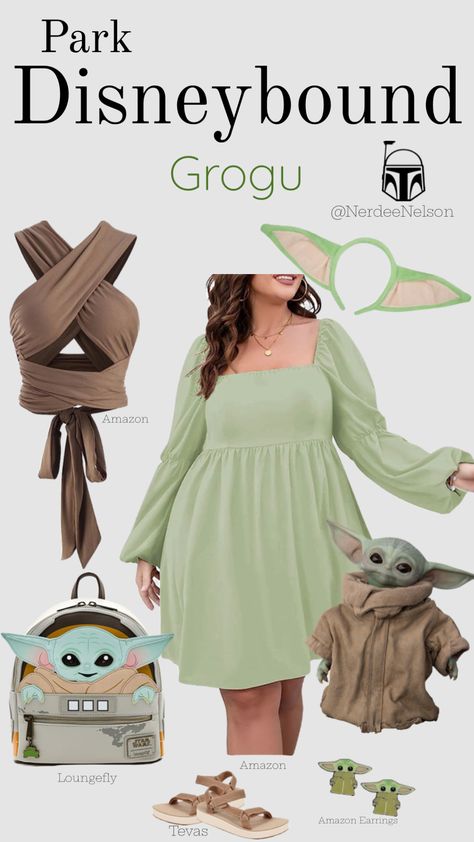 Yoda Halloween Costume, Walt Disney World Outfits, Hollywood Studios Outfit, Baby Yoda Costume, Star Wars Disneybound, Yoda Costume, Disney Bound Outfits Casual, Disney Trip Outfits, Friend Costumes