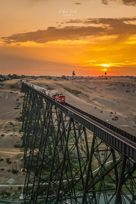 Canadian Landscapes | Canadian Pacific train on a beautiful evening in Southern Alberta 📸🇨🇦 | Facebook Lethbridge Alberta Photography, Alberta Photography, Lethbridge Alberta, Southern Alberta, Photographer Portfolio, Beautiful Evening, A Train, Over The Years, Portfolio