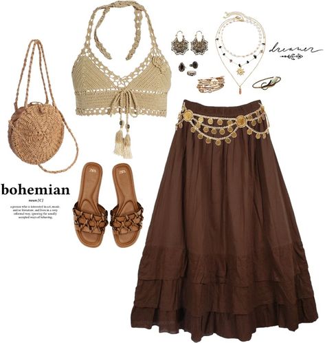 friendly neighborhood boho girlie Outfit | ShopLook Long Brown Boho Skirt Outfit, Brown Hippie Jewelry For Summer, Pink Boho Outfit, Brown Bohemian Dangle Jewelry, Hippie Sleeveless Brown Dress, Bohemian Brown Flowy Skirt, Boho Outfit, Thrift Inspo, Spring Boho