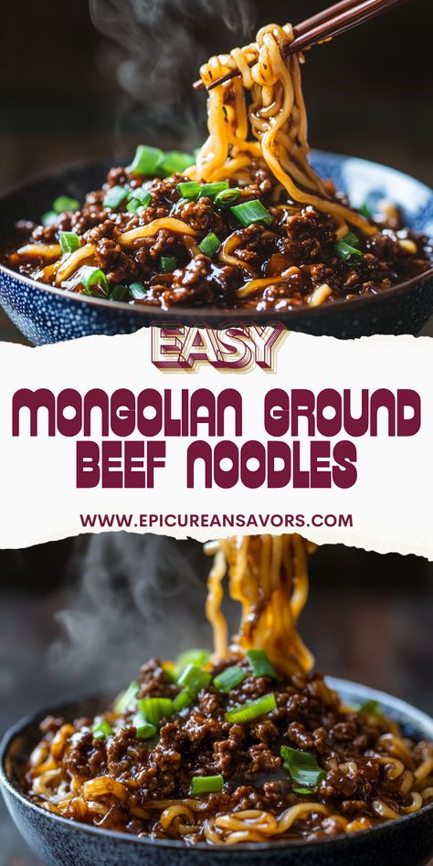 Make Mongolian Ground Beef Noodles for a quick, flavorful dinner ready in just 30 minutes! Perfect for families and easy weeknight meals. Asian Ground Beef Recipes, Mongolian Ground Beef Noodles, Mongolian Ground Beef, Ground Beef Noodles, Easy Mongolian Beef, Mongolian Beef Recipes, Beef Steak Recipes, Asian Noodle Recipes, Beef Noodles