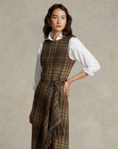 Ralph Lauren Plaid Dress, Skirt Mini, Ralph Lauren Dress, Asymmetrical Skirt, Plaid Skirt, Ladies Dress Design, Plaid Dress, Elegant Outfit, Kiwi