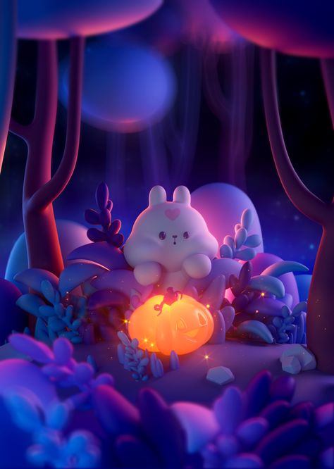 3d Fantasy Art, C4d Artwork, Cute 3d Art, Blender 3d Art, 3d Forest, Pumpkin Pie Cake, Blender Art, Blender Ideas, 3d Poster