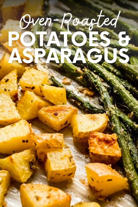 Oven-roasted potatoes and asparagus are a simple yet elegant side dish. Potato And Asparagus Baked, Asparagus And Potatoes In Oven, Roasted Asparagus And Potatoes, Roasted Potatoes And Asparagus, Potato And Asparagus Recipe, Asparagus And Potatoes, Potatoes And Asparagus, Asparagus Recipes Oven, Best Vegetable Recipes