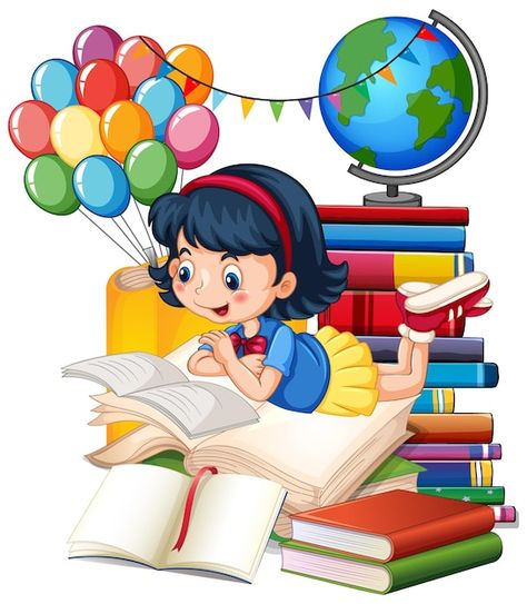 Free vector a girl reading books on a st... | Free Vector #Freepik #freevector #boy-reading #education-cartoon #student-clipart #children-reading Lets Read Poster, Picture Reading For Kids, Cartoons Reading Books, Students Clipart, Reading Book Illustration, Children Reading Books, Read Pictures, Pictures Of Books, Students Cartoon