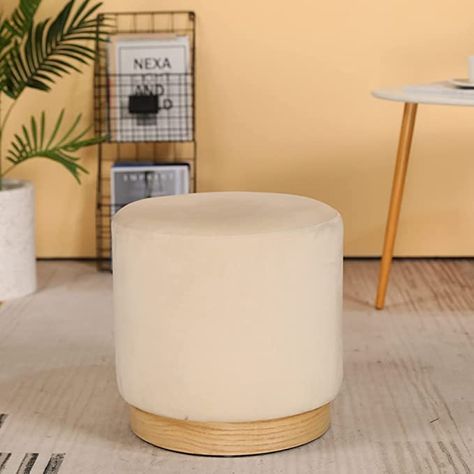 Amazon.com: Round Ottoman Dutch Velvet Pouffe Footstool 15" Portable Padded Stool Seat with Stable Wooden Texture Base, Luxury Round Stool for Bedroom Living Room Balcony Game Dressing Room Office(Cream) : Everything Else Scandinavian Office Interior, Battery Operated Table Lamps, Padded Stool, Dressing Stool, Round Storage Ottoman, Large Ottoman, Living Room Balcony, Room Balcony, Round Stool