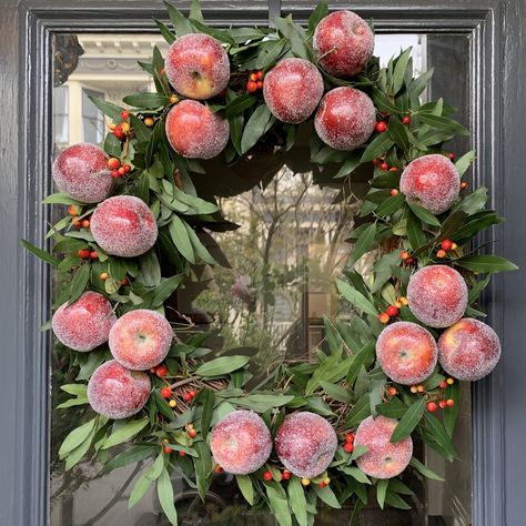 Sugared Apple Wreath — KENNETH WINGARD Apple Branch Wreath, Apple Wreaths, Sugared Fruit, Hoop Decor, Embroidery Hoop Decor, Apple Wreath, The Nutcracker Ballet, Fruit Wreath, Spray Glue