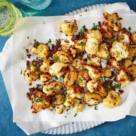 Garlic-Butter Cauliflower Bites Garlic Butter Cauliflower Bites, Garlic Butter Cauliflower, Butter Cauliflower, Bang Bang Cauliflower, Cauliflower Side Dish, Salad With Lemon Vinaigrette, Garlic Cauliflower, Easy Breakfast Brunch, Salad With Lemon