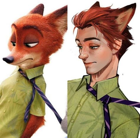 Zootopia Human, Zootopia Anime, Disney Characters As Humans, Humanized Disney, Cartoon Characters As Humans, Zootopia Art, Nick Wilde, Anime Vs Cartoon, Disney Zootopia