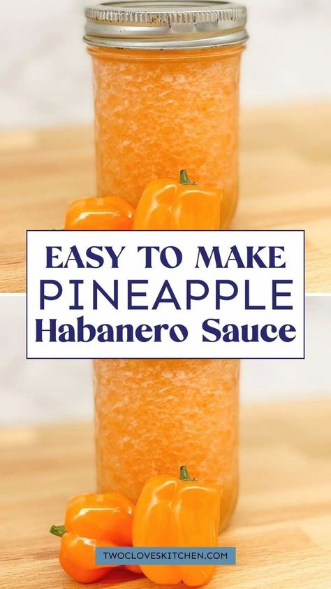 Easy to make pineapple habanero sauce recipe! It is a bright, fruity, super spicy condiment that I use much like a chutney or salsa on everything from eggs to sandwiches to steak. Because it is a fresh sauce (not cooked), it's ready in just a few minutes! The best pineapple habanero sauce recipe you'll ever try! Habanero Pineapple Salsa, Homemade Habanero Hot Sauce, Fresh Habanero Recipes, Pineapple Habanero Hot Sauce, Habaneros Recipe, What To Do With Habanero Peppers, Habanero Recipes Canning, Pineapple Hot Sauce Recipe, Pineapple Habanero Salsa