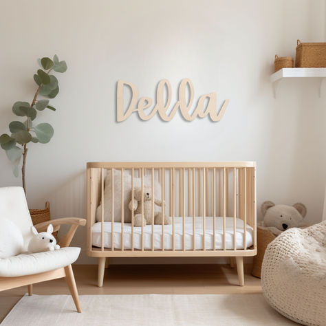 Wooden large name sign is the perfect way to showcase your baby's name, making it a focal point in the nursery. Crafted with precision and care, this baby name sign is a beautiful addition to any room. Name Wall Decor, Nursery Name Sign, Wood Name Sign, Wood Names, Baby Name Signs, Wooden Names, Nursery Name, Baby Crib, Baby Signs