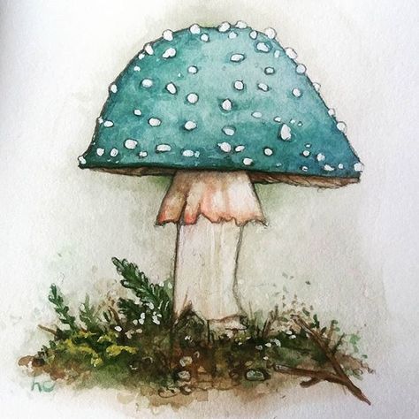 Love this little mushroom birthday card my daughter painted for me. 💙 a blue mushroom ! 🍄 @hannanarwhal . . #mushroom #watercolor… Mushroom Watercolor, Mushroom Paint, Mushroom Drawing, Art Mignon, Art Et Illustration, Mushroom Art, Watercolor Inspiration, Art And Illustration, Watercolor Print