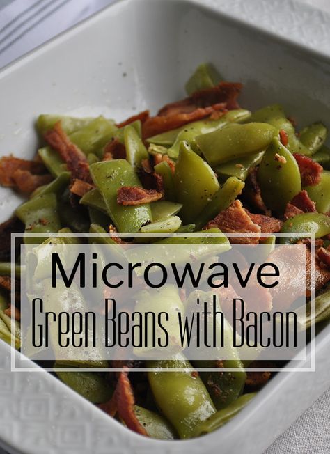 Microwave green beans with bacon | alittleandalot.com Green Beans In Microwave, Microwave Green Beans Recipe, Greenbeans Bacon, Microwave Green Beans, Canned Green Bean Recipes, Recipes Microwave, Bacon Chips, Italian Green Beans, Beans With Bacon