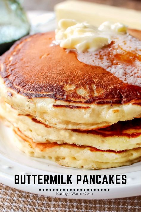 Pancakes on a white plate. Restaurant Style Buttermilk Pancakes, Simple Buttermilk Pancakes, Buttermilk Pancakes For One, Keto Buttermilk Pancakes, Breakfast Recipes With Buttermilk, Fluffiest Pancakes Ever, Recipes That Call For Buttermilk, Best Pancakes Ever Recipe, Buttery Pancakes