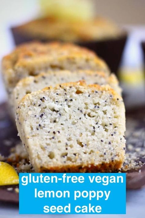 This Gluten-Free Vegan Lemon Poppy Seed Cake is moist and fluffy, sweet and tangy and super easy to make! Refined sugar free. Perfect for brunch, dessert or a snack. #rhiansrecipes #vegan #glutenfree #dairyfree #lemoncake via @rhiansrecipes Desert Pics, Blueberry Yogurt Cake, Lemon Poppy Seed Bread, Lemon Poppy Seed Cake, Poppy Seed Bread, Brunch Dessert, Lemon Poppyseed Bread, Lemon Poppyseed Cake, Pan Sin Gluten