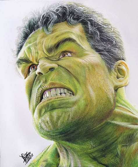 Hulk Realistic Drawing, Hulk Drawing Sketches, The Hulk Drawing, Avenger Drawing, Pencil Color Portrait, Realistic Colored Pencil Drawings, Hulk Drawing, Color Pencil Drawings, Hulk Sketch