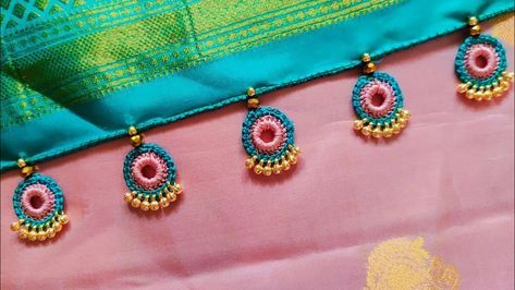 Crochet Kuchu Designs, Crochet Tassels For Sarees, Sari Kuchu Designs, Crochet Saree Kuchu Designs, Krosha Kuchu Designs Saree, Kuchu Designs Saree, Simple Saree Kuchu, Saree Kutch, Crochet Saree