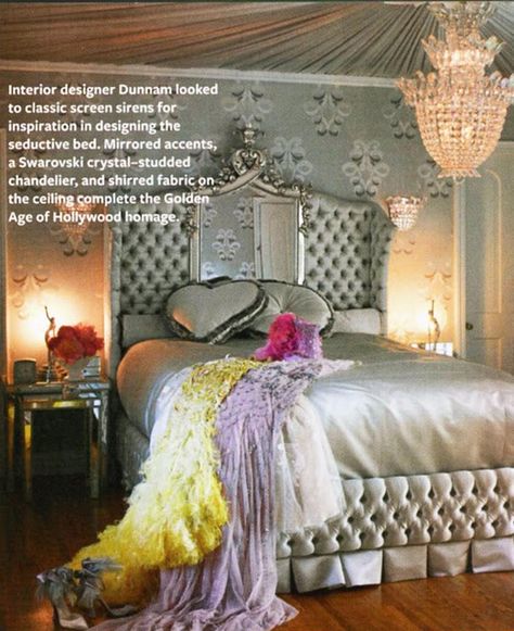 Dita Von Teese, known as “The Queen of Burlesque,” lives in glam retro style at home in L.A., her bedroom is homage to the Golden Age of Holleywood and the February issue of InStyle magazine has some seriously gorgeous photos of it. The house was built in the 1940s, and was decorated by designer Stacia Dunnam. Burlesque Room, Dita Von Teese Home, Glam Shoot, Dramatic Bedroom, Fancy Bedroom, Bedroom Interior Design Luxury, Glam Bedroom, Retro Glam, Glam Decor